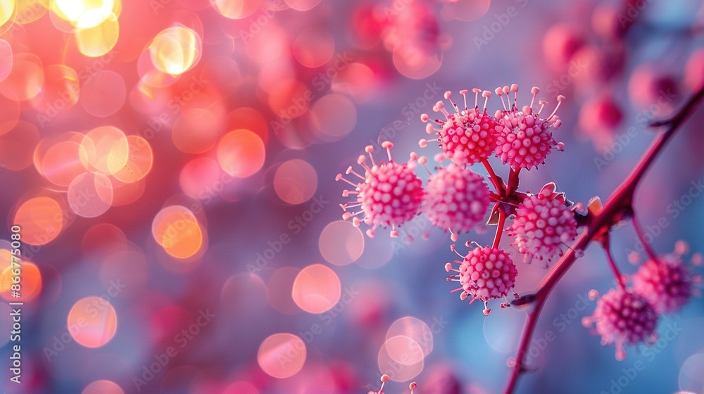 A photo of a flower in focus on a tree branch with out-of-focus light and surroundings A photo of a flower in focus on a tree branch with out-of-focus light and surroundings