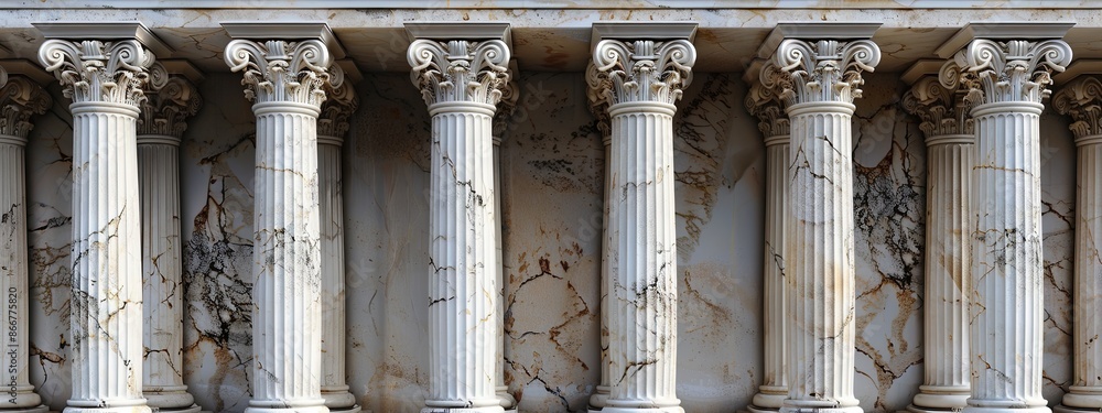 Column pillar Greek 3D Roman stone background white ancient Greece. Greek marble pillar column building architecture podium pedestal isolated art antique sculpture classic old academy Rome museum.