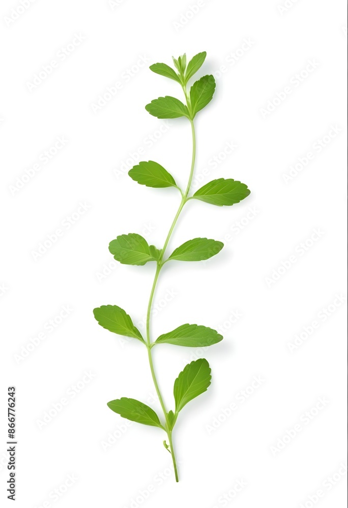 Flat Lay of Stevia Plant Isolated on White - Natural Sugar Substitute and Sweetener Flat Lay of Stevia Plant Isolated on White - Natural Sugar Substitute and Sweetener