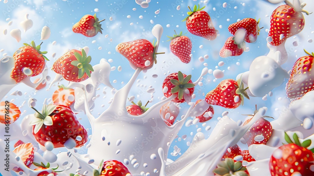 Strawberries Splashing in Creamy Delight Strawberries Splashing in Creamy Delight
