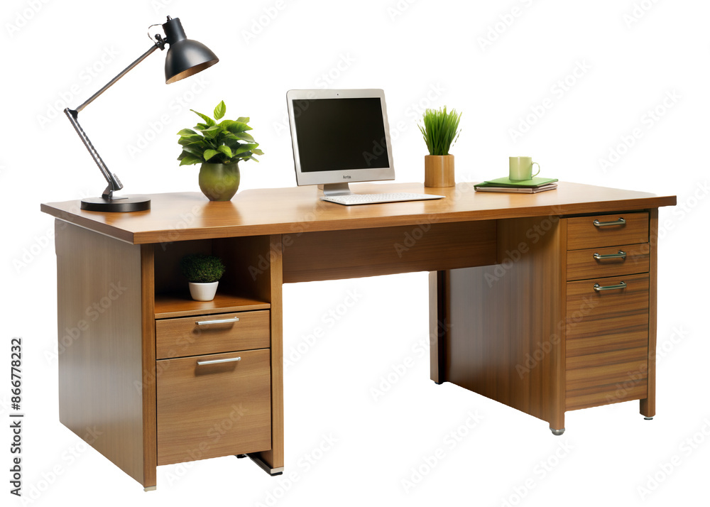office desk with computer on transparent background office desk with computer on transparent background
