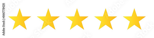 Rating symbol set of five pointed yellow golden stars quality rating product or service quality assesment simple minimal icon sign label vector design