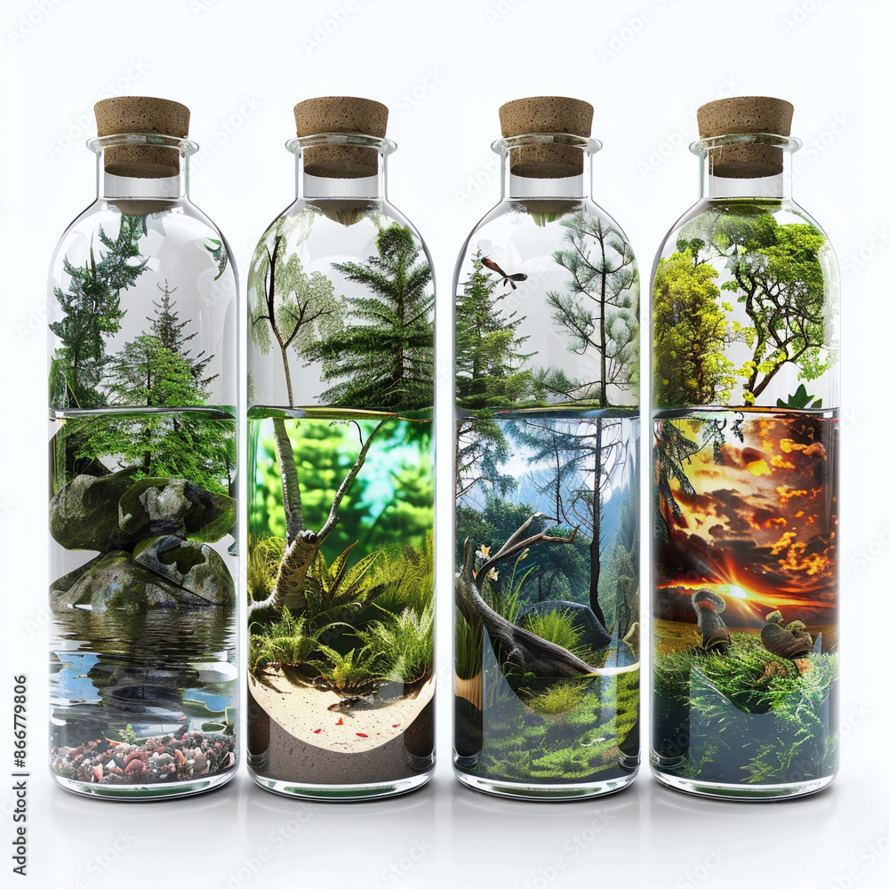 Beautiful landscapes seen in glass bottles Beautiful landscapes seen in glass bottles