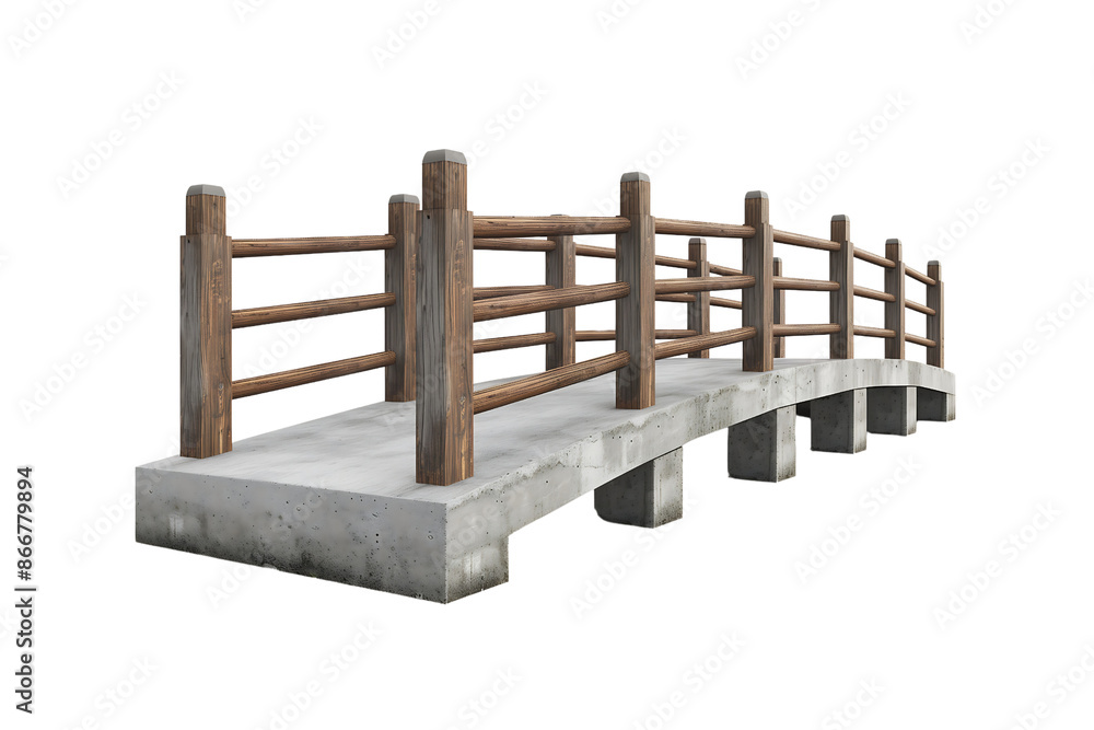 Obraz premium Contemporary concrete bridge with wood fence isolated on transparent background