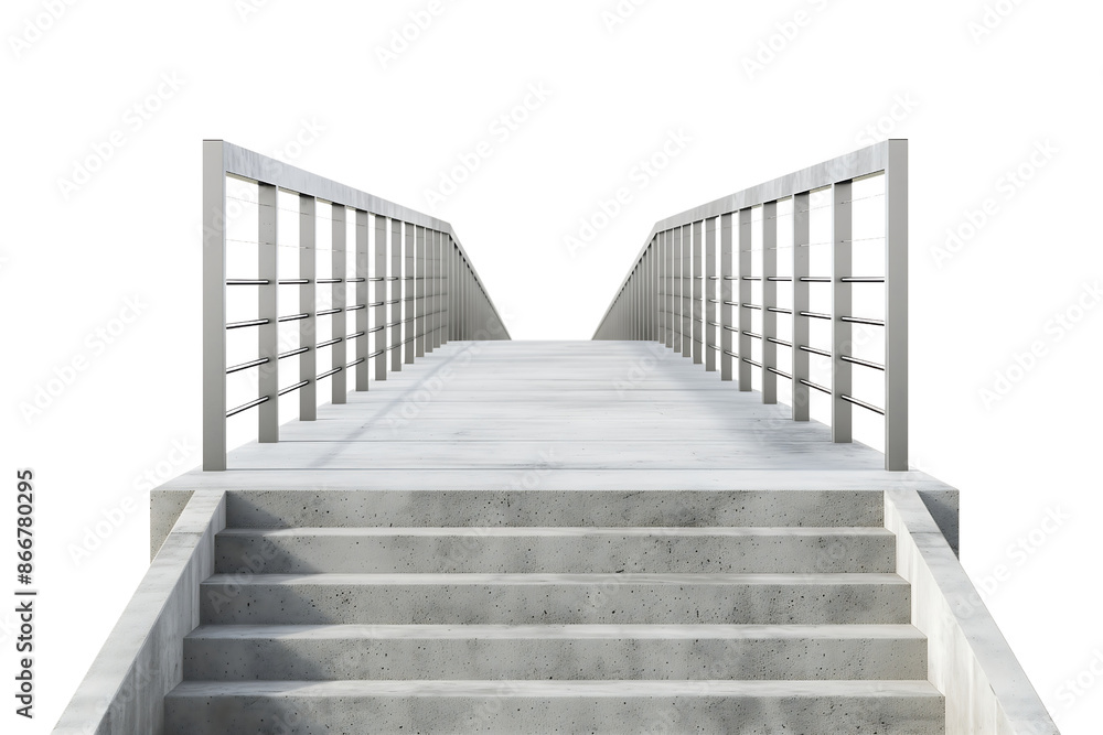Fototapeta premium Contemporary concrete bridge with fence isolated on transparent background