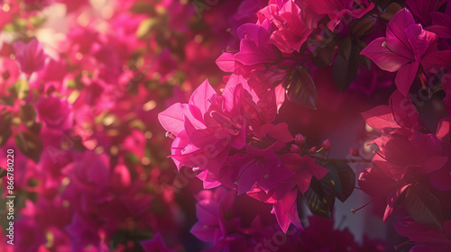 Bougainvillea, bright fuschia flowers, sunny day, soft light, Generative AI