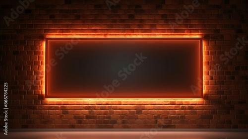 Modern Brick Wall with a Neon Glowing Frame Offering a Striking and Contemporary Visual for Creative Projects. Generative AI