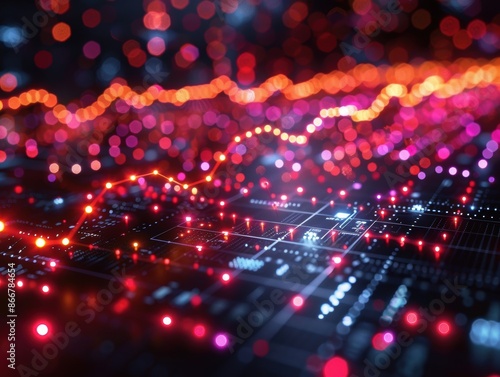 Wallpaper Mural High-tech vector graph with glowing lines showing business growth on a digital grid. Torontodigital.ca