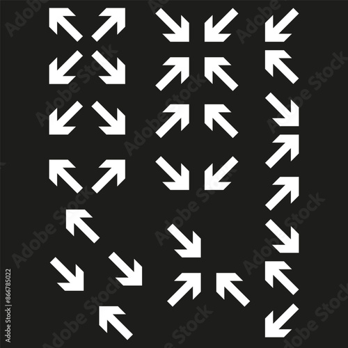 Arrow icons pattern. Directional arrows set. Black background contrast. Vector illustration.