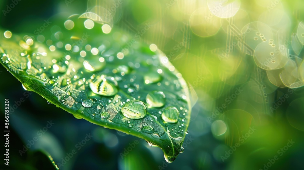 A leaf with water droplets on it. Generate AI image A leaf with water droplets on it. Generate AI image