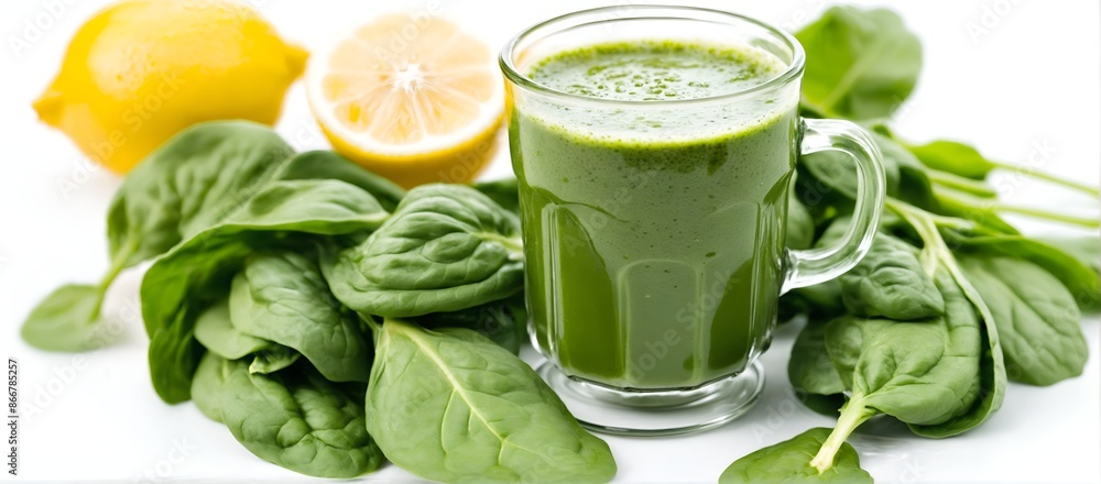 Green spinach smoothie with lemon. Detox, clean diet. Vegetable drink. Green spinach smoothie with lemon. Detox, clean diet. Vegetable drink.