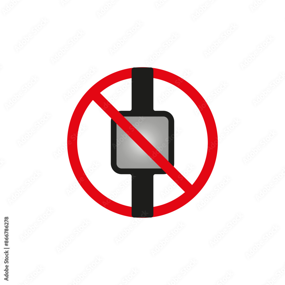 No smartwatches allowed. Red prohibition sign. Vector illustration. No smartwatches allowed. Red prohibition sign. Vector illustration.
