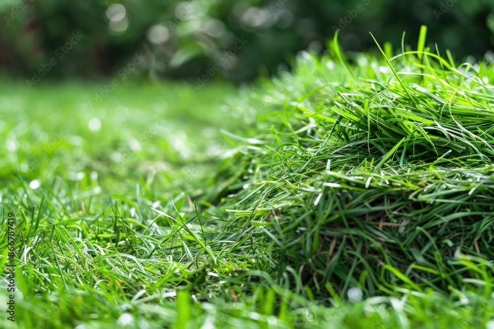 Grass Clippings on Freshly Mowed Lawn. Natural Care for Green Fields Grass Clippings on Freshly Mowed Lawn. Natural Care for Green Fields