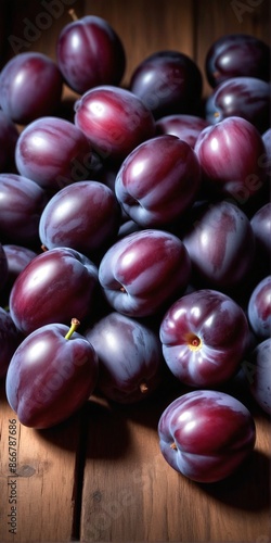 Wallpaper Mural Fresh purple plum fruits on dark wooden table. Torontodigital.ca