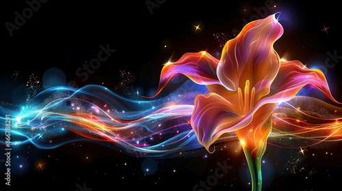  A vivid bloom on a dark canvas with radiant rays emanating from the petal's core