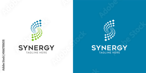 logo Synergy, the concept of two or more entities working together, The interlocking circles represent the coming together of diverse elements