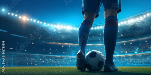 Professional soccer player runs to kick the ball. Football player in stadium. World championship cup, Euro 2024. Sport bet, football match betting. 