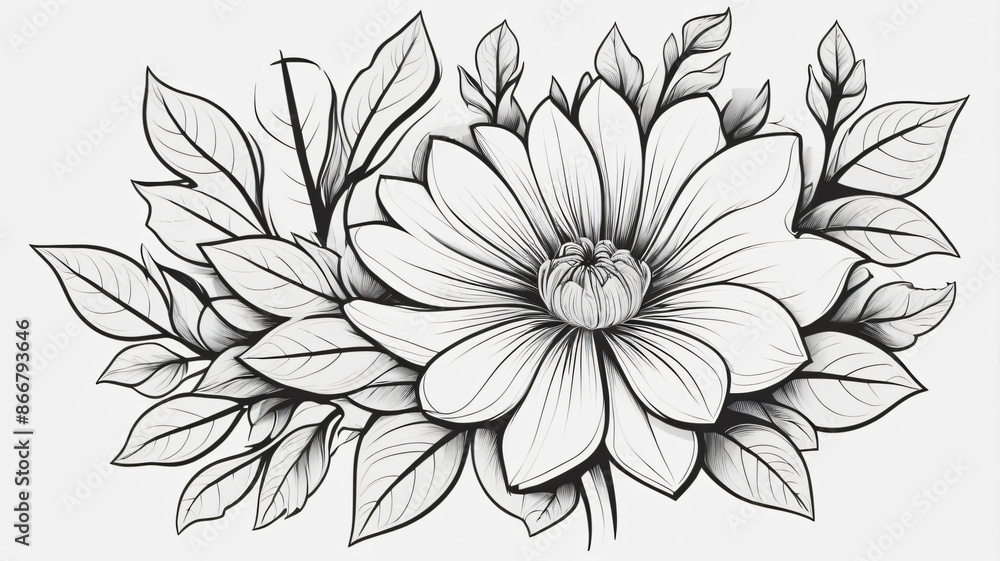 coloring anti-stress botanical book page with outlined flowers and ...