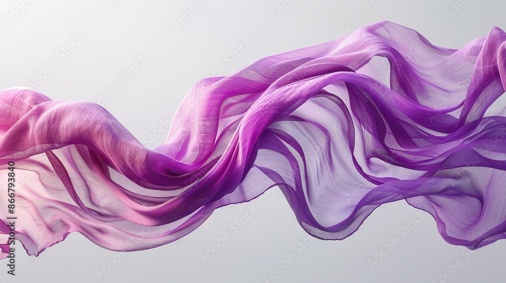 Pink and purple scarf soars in white sky Pink and purple scarf soars in white sky