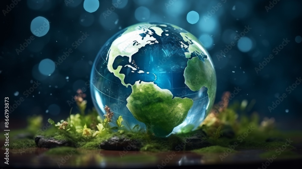 Earth globe in cosmic setting astronomy and science exploration theme for earth day event Earth globe in cosmic setting astronomy and science exploration theme for earth day event