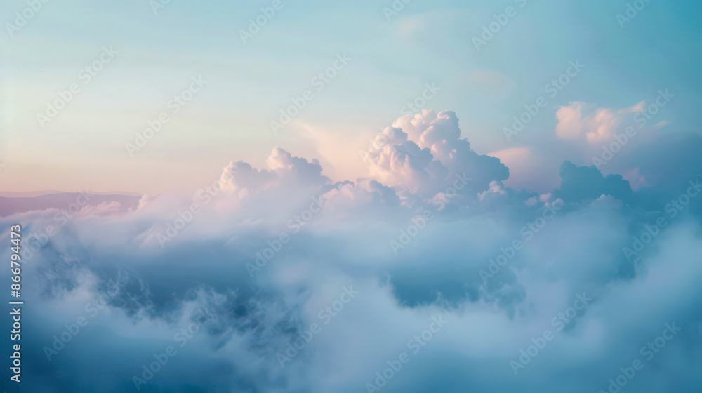 Background with fog effect. Cloudy sky. Mountains peeking through the fog and cloudy sky Background with fog effect. Cloudy sky. Mountains peeking through the fog and cloudy sky