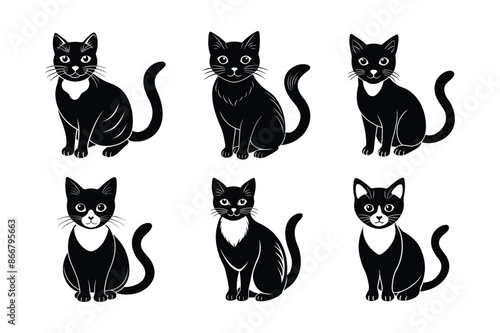 Cat Silhouette Vector Illustration Set - Royalty-Free Graphic Designs