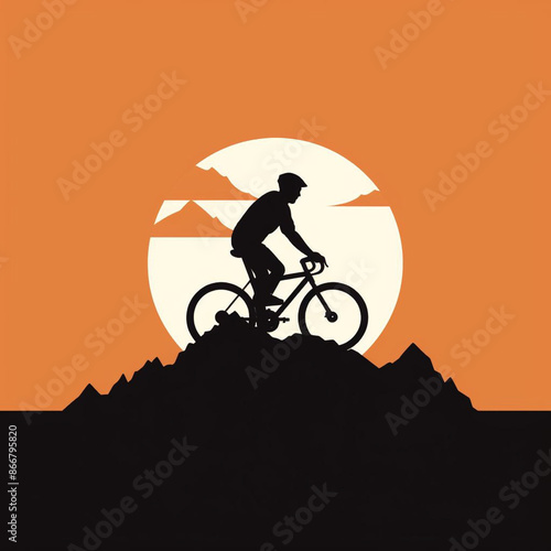 circle silhouette logo of mountain biking person photo