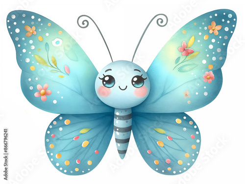 Cute watercolor butterfly on white background. AI