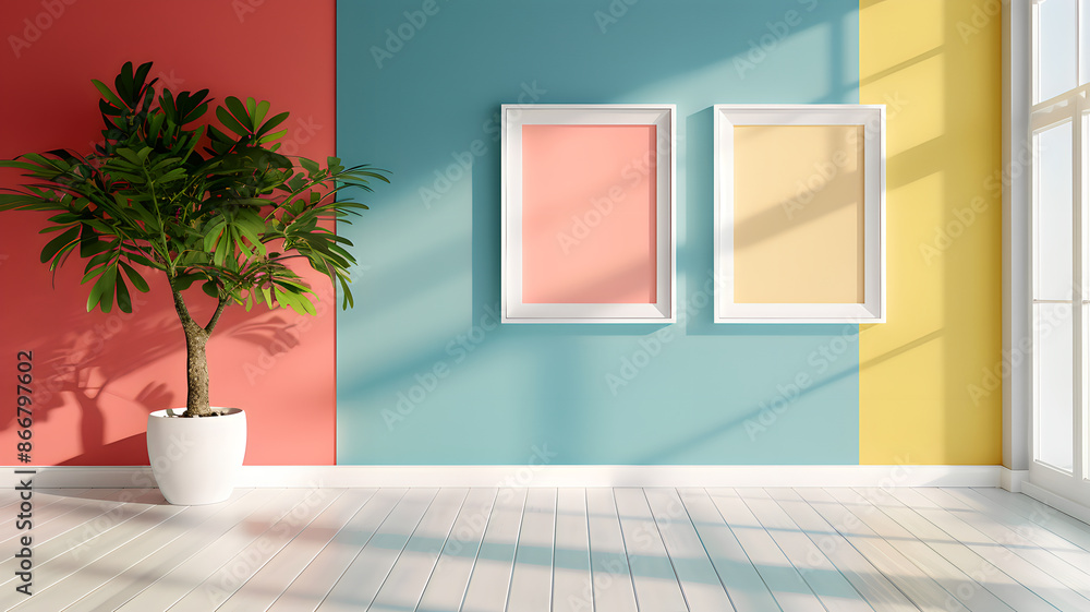 Photo frame, blank photo frame on wall with beautiful room interior design Photo frame, blank photo frame on wall with beautiful room interior design
