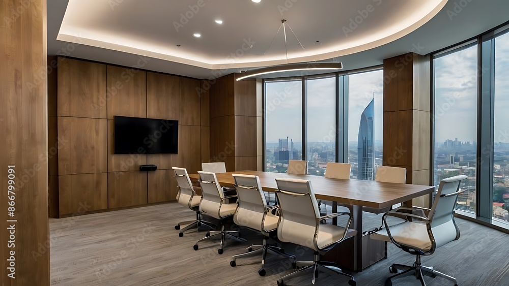 Modern meeting rooms with city views, neutral colors and professional decor, look spacious and spacious Modern meeting rooms with city views, neutral colors and professional decor, look spacious and spacious