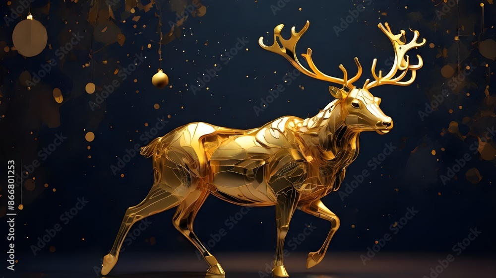 Christmas Illustration Golden Reindeer In Abstract Night generative ai