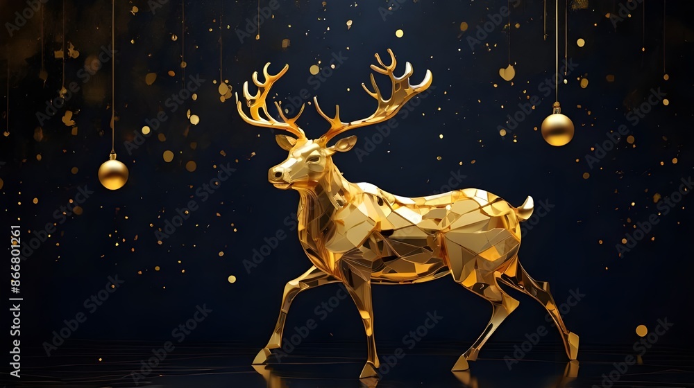 Christmas Illustration Golden Reindeer In Abstract Night generative ai Christmas Illustration Golden Reindeer In Abstract Night generative ai