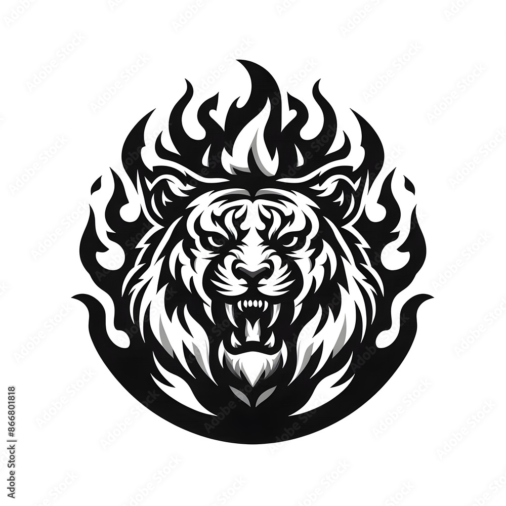 Fototapeta premium tiger on fire monotone
