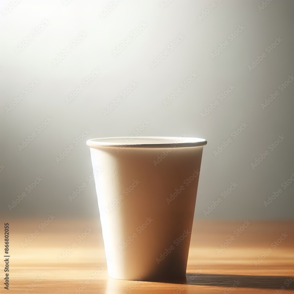 Single White Paper Cup on Wooden Table Single White Paper Cup on Wooden Table