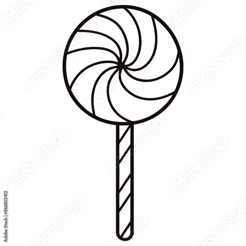 A black and white illustration of a spiral lollipop