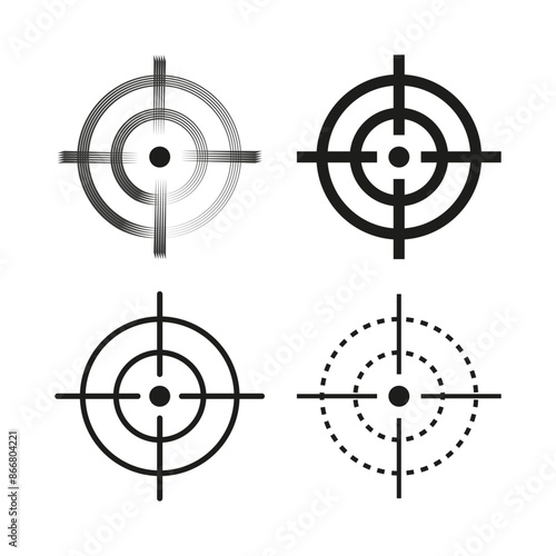Target icons set. Crosshair symbols. Black and white vector. Precision and aim concept.
