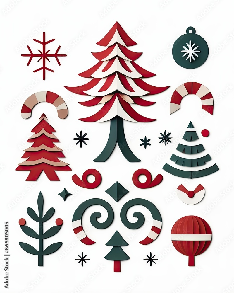 Obraz premium merry christmas greeting card origami or cutting design. tree and ornament christmas 
