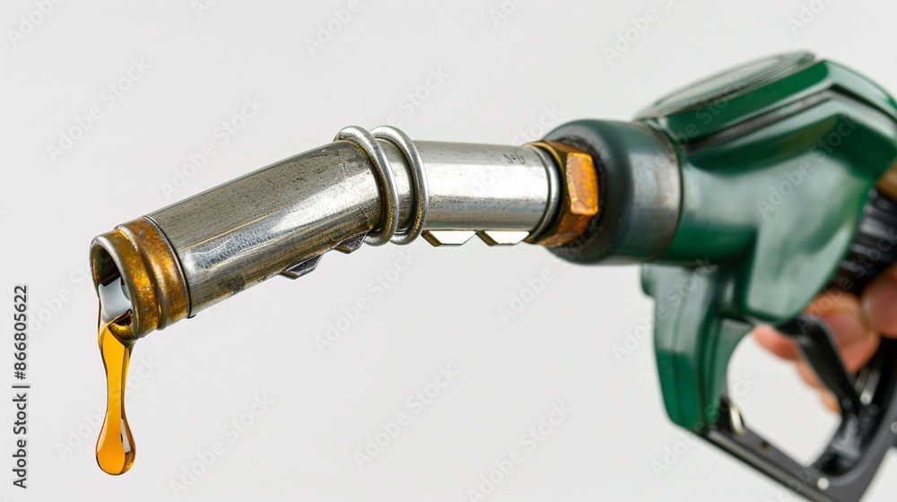 Close-up of Fuel Nozzle with Dripping Gasoline, Symbolizing Energy and Fuel Efficiency, Generative AI Close-up of Fuel Nozzle with Dripping Gasoline, Symbolizing Energy and Fuel Efficiency, Generative AI