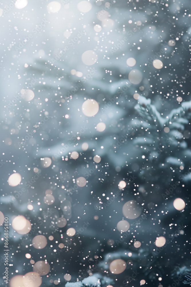 Obraz premium Snowflakes falling gently in a serene winter landscape, creating a peaceful and festive atmosphere.