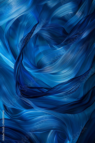 Abstract blue waves with a fluid and smooth texture, creating a sense of movement and energy. Concept of flow, creativity, and tranquility.