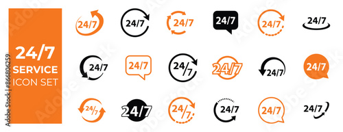 24 7 service icon set
