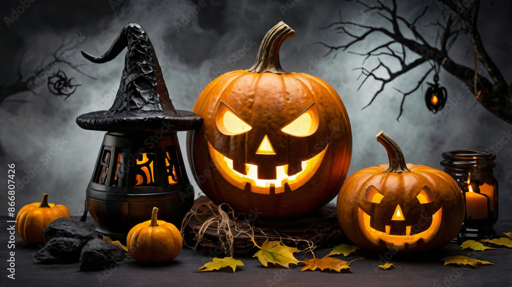 halloween party, pumpkins, spooky autumn background halloween party, pumpkins, spooky autumn background