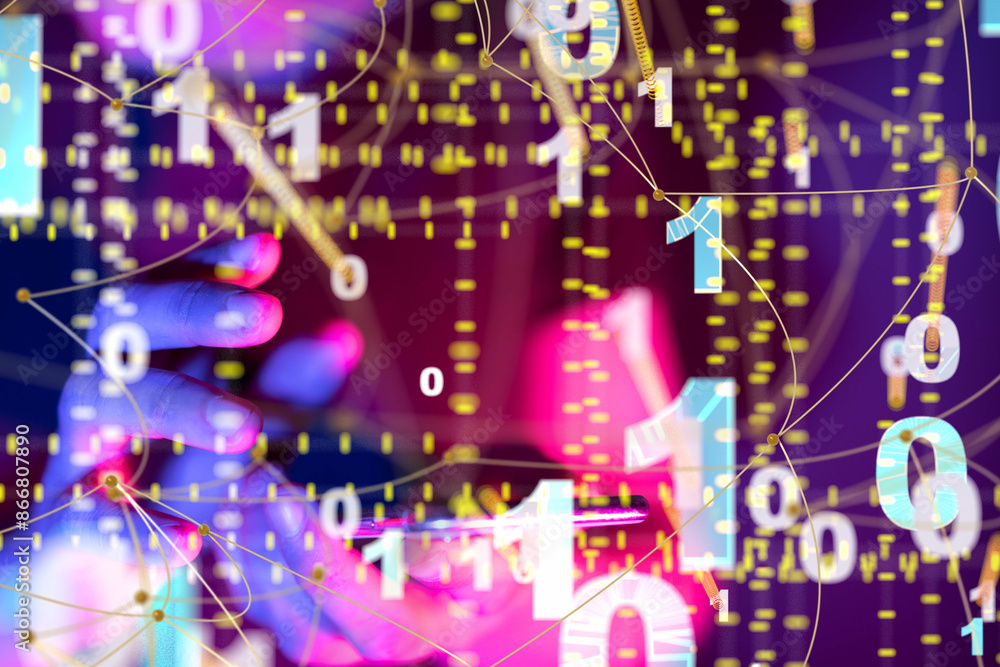 Obraz premium Global network. Blockchain. 3D illustration. Neural networks and artificial intelligence. Abstract