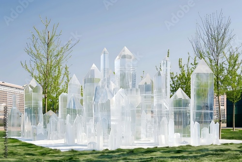 A city where the buildings are made of translucent crystal photo