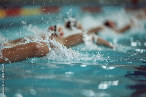 Title: Competitive Swimmers in Action During a Race