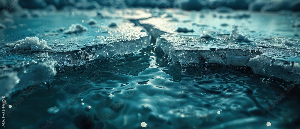 Zoomed-in photo of cracks on a frozen lake's ice surface. Stock Photo ...