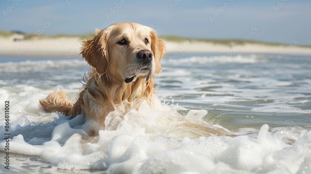 Golden Retriever Enjoying a Day at the Beach Golden Retriever Enjoying a Day at the Beach