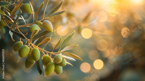 Green Olives on Olive Tree Branch. Generative AI © Галя Дорожинська