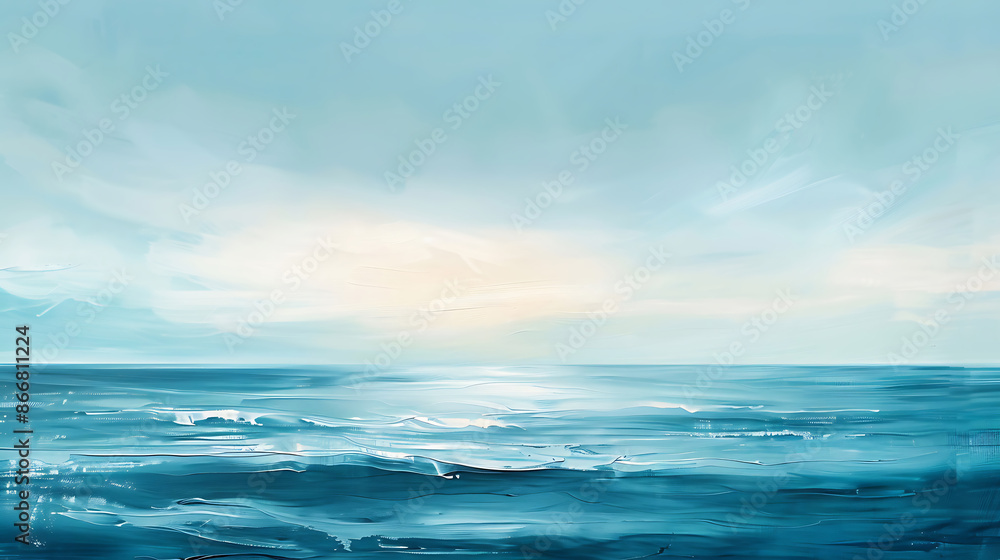 Fototapeta premium Blue ocean with waves painting. Generative by AI