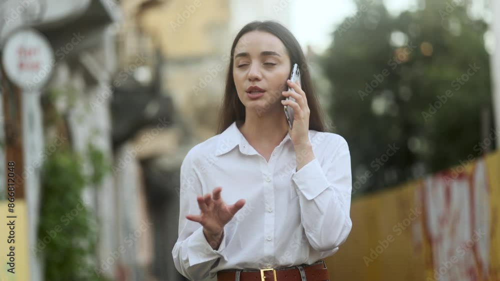 Irritated arguing young woman yelling at mobile phone at city centre Angry nervous female talk on smartphone expressing negative emotion outdoors Bad conflict working or personal conversation Irritated arguing young woman yelling at mobile phone at city centre Angry nervous female talk on smartphone expressing negative emotion outdoors Bad conflict working or personal conversation